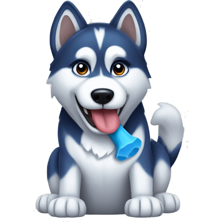 Husky holding a blue bone emoji