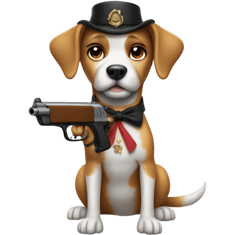 Dog with a gun and a bow  emoji