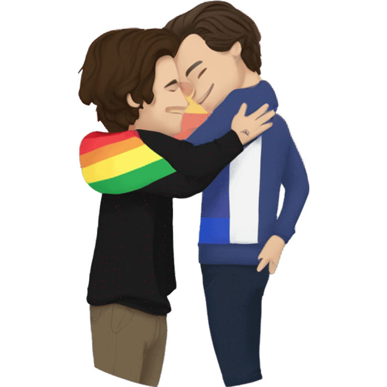 harry styles hugging louis tomlinson with a pride flag wrapped around them emoji