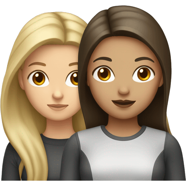 Two girls with dark brown and blonde hair emoji