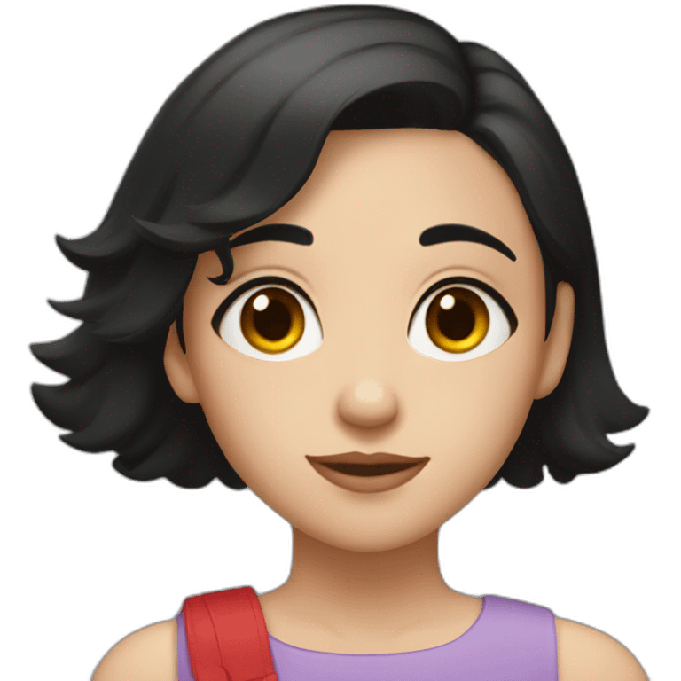 A girl with short black hair, red eyes, and a young woman Girls  emoji