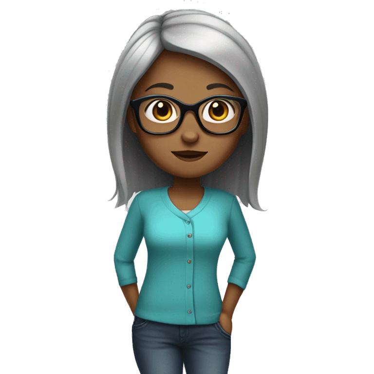 Girl with medium grey hair straight cut, big glases emoji