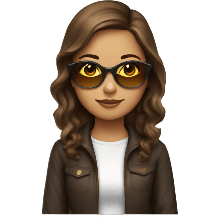 A girl with sunglasses and brown hair that relax and study  emoji