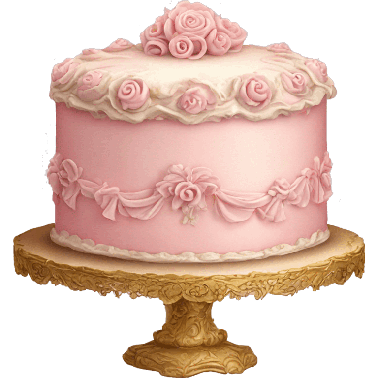 Vintage, highly detailed, rococo, Victorian, Birthday cake, light pink, emoji