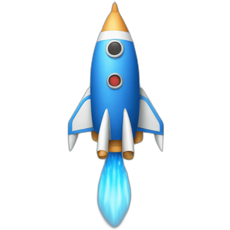 a blue rocket with arms and eyes emoji