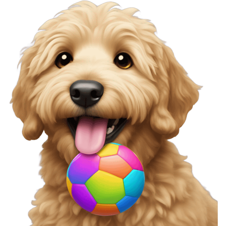 Happy golden doodle with ball emoji