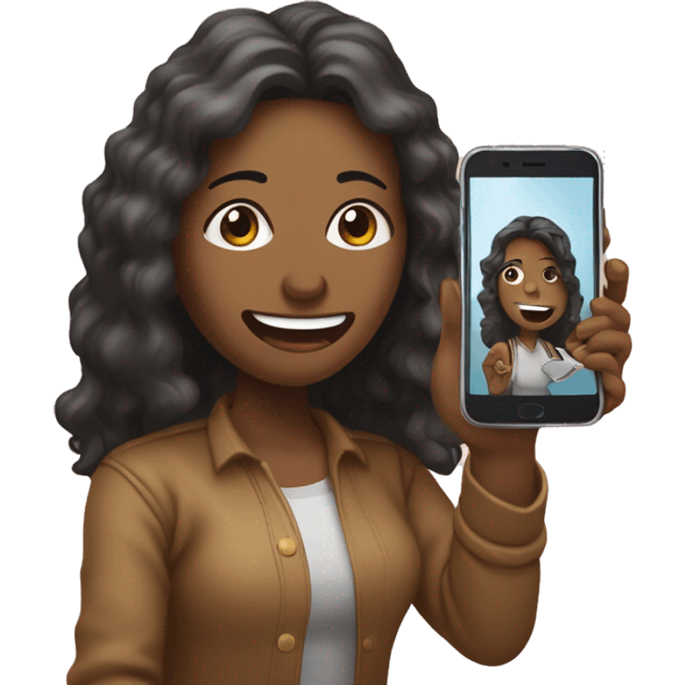 persona mujer tomandose una selfie con el celular en la mano sacando la lengua de costado emoji