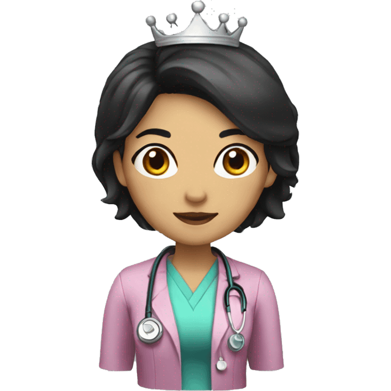 Female doctor with black hair and a crown emoji