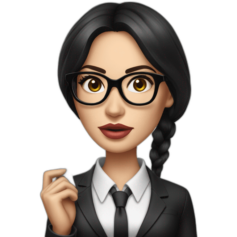 hyper realistic megan fox, wearing black suit and black glasses, holding a ruler emoji