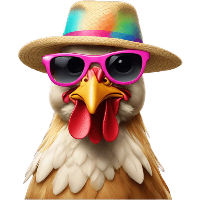 chicken with shoes and hat and sunglasses emoji