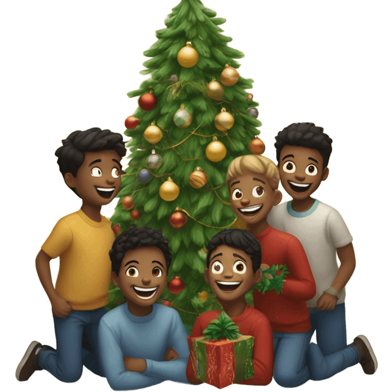 happy boys by christmas tree emoji