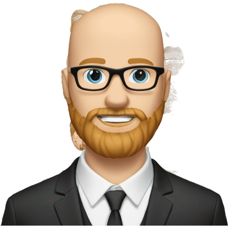 White groom with black glasses blue eyes no hair strawberry blonde large beard emoji