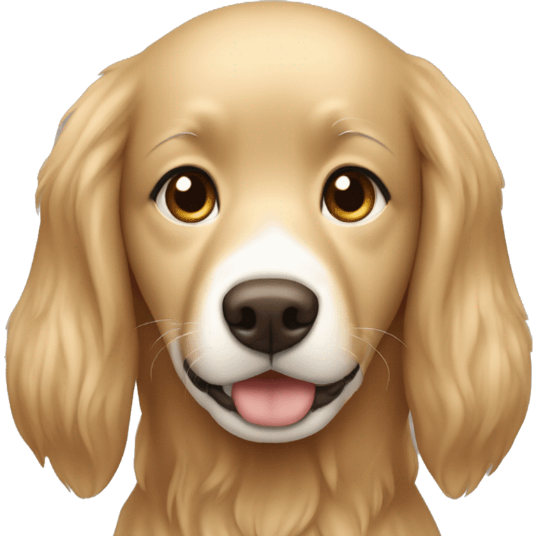 a white girl with brown eyes and brown hair and golden retriever emoji