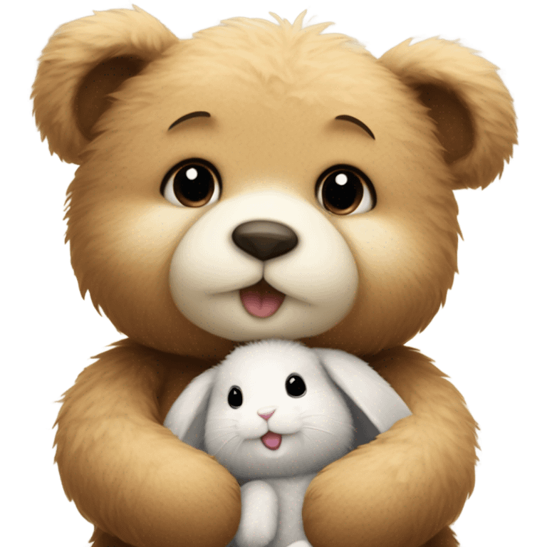 Teddy bear hugging bunny emoji