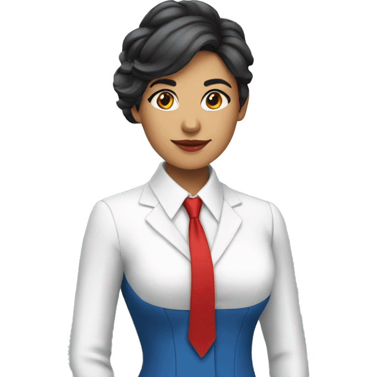 latin woman in blue suit, white shirt and red tie emoji