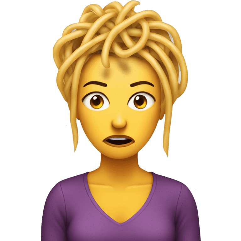 an angry woman’s face with spaghetti as hair emoji