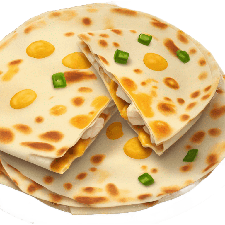 Chicken quesadilla with melted cheese and queso on side  emoji