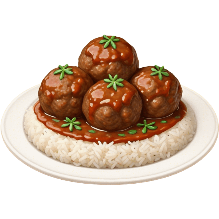 Kofte Cinematic Realistic Kofte Dish Emoji, depicted as spiced meatballs served alongside a portion of fragrant rice, rendered with rich textures and warm, appetizing lighting. emoji