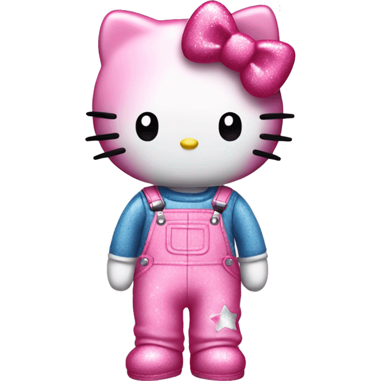 Twin hello kitty wearing overalls pink and glittery emoji