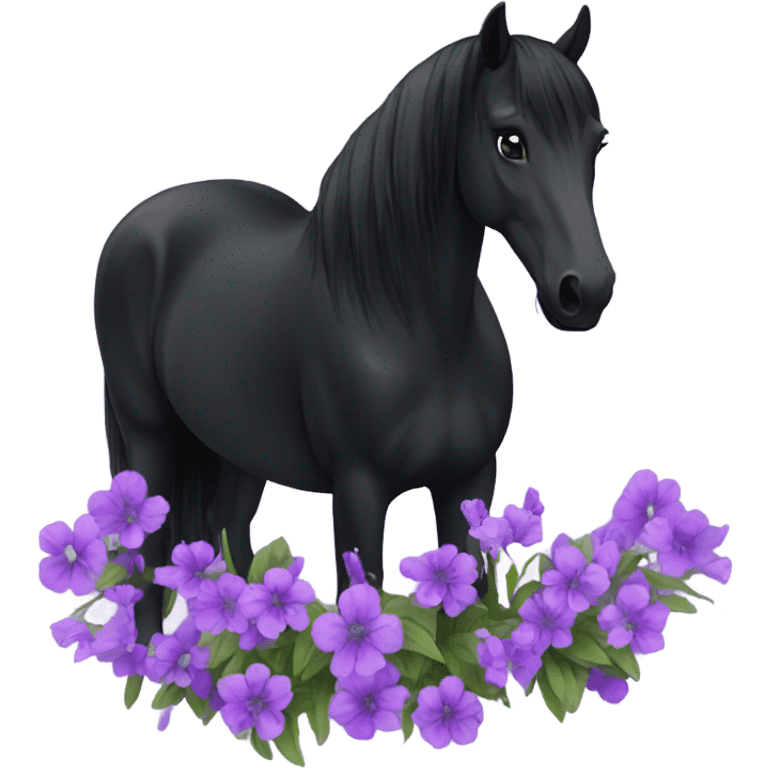 Black horse with purple flowers emoji