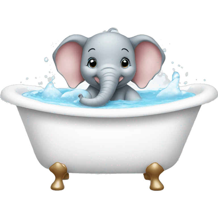 baby elephant having a bath in a white bathtub emoji