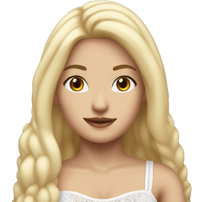 caucasian straight long haired blonde, white plush lace up crop top, tight grey mini skirt, hyperrealist drawing emoji