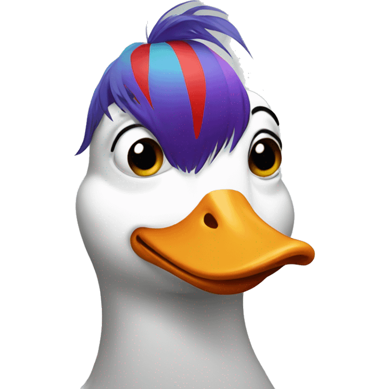 Goose wearing clown hair emoji