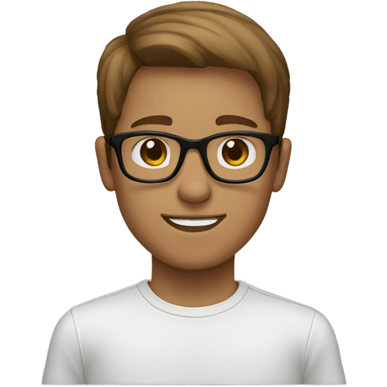 White boy with brown hair and black rectangle frame glasses emoji