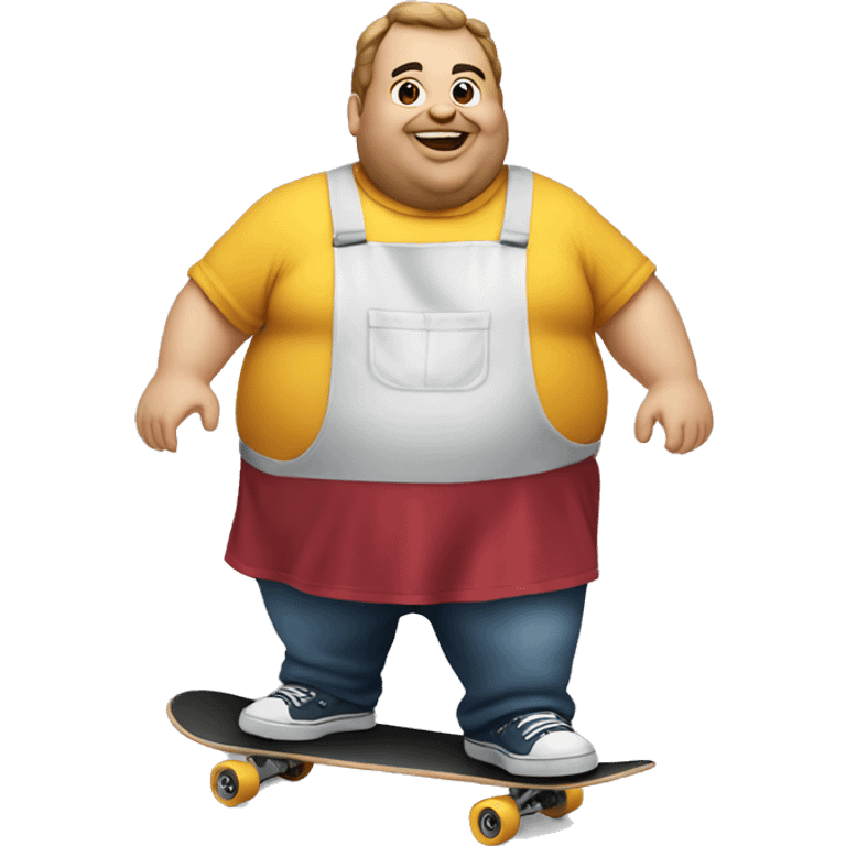 fat guy skateboarding in an apron emoji