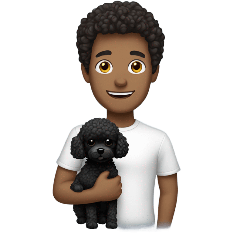 Brunette man holding black toy poodle emoji