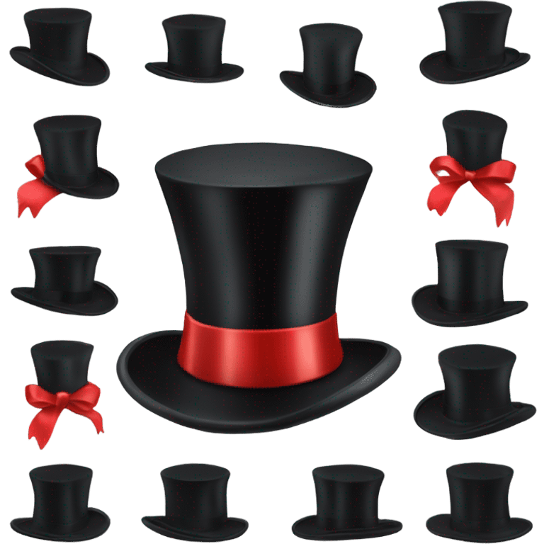 A black top hat displaying a red ribbon around the base. The ribbon forms a visible bow at the front, with the ends falling slightly over  emoji