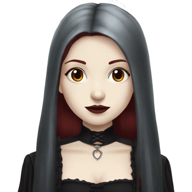 pale skinned girl with long dark red hair in gothic outfit emoji