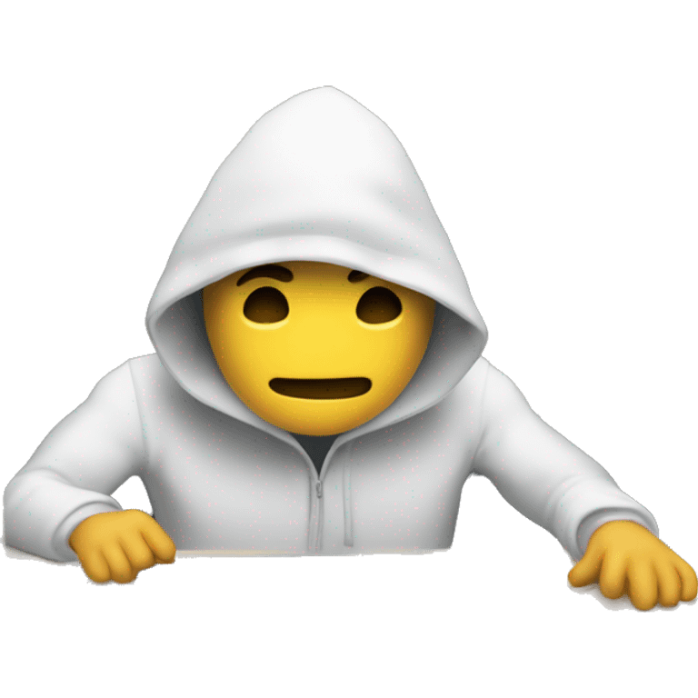 Hacker on computer behind door emoji