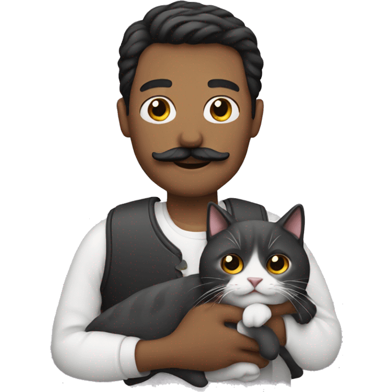 Guy with mustache holding a cat emoji