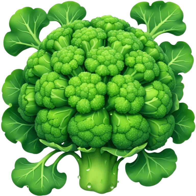 Cinematic lush green broccoli, detailed florets glistening with dewdrops, ultra-fresh and vibrant, soft glowing background, healthy and delicious. emoji