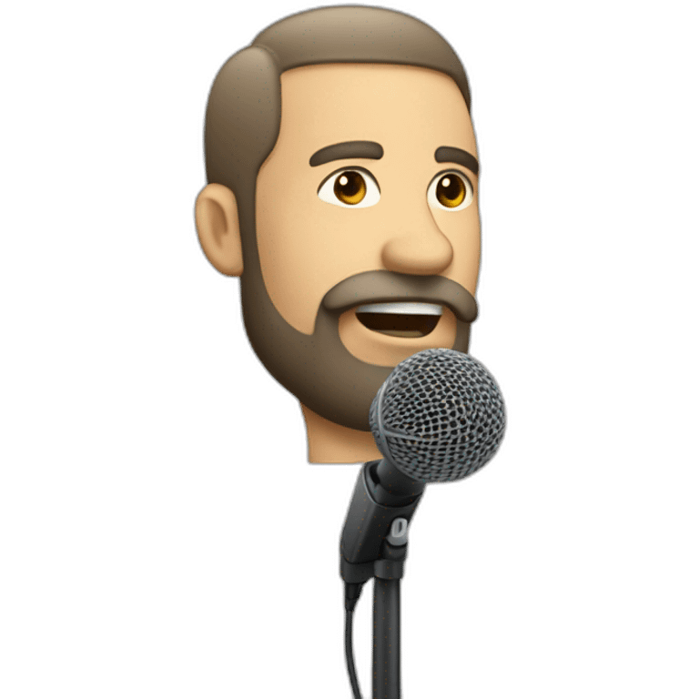 A stocky man with a beard and a microphone emoji