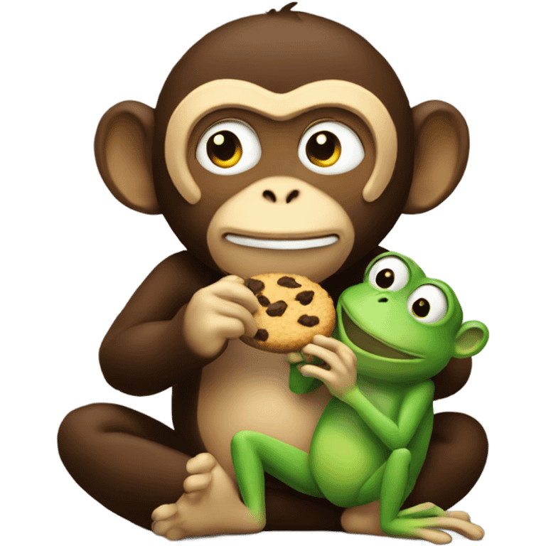 monkey eating cookie with a frog crying in it emoji