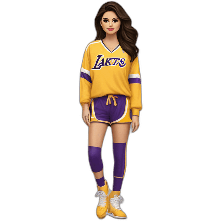 selena gomez wearing yellow lakers jersey emoji