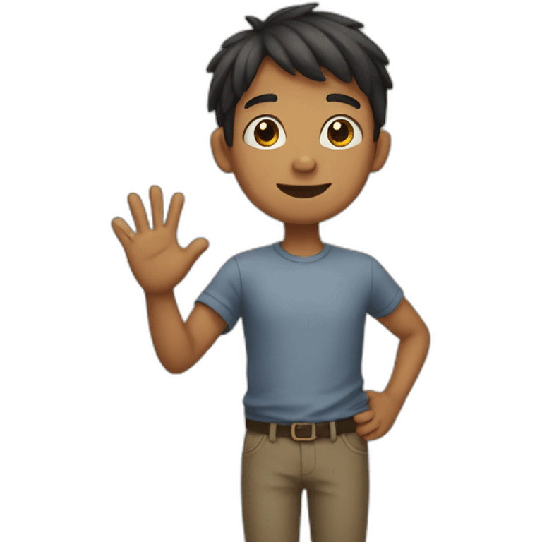 boy saying hoy with hand emoji