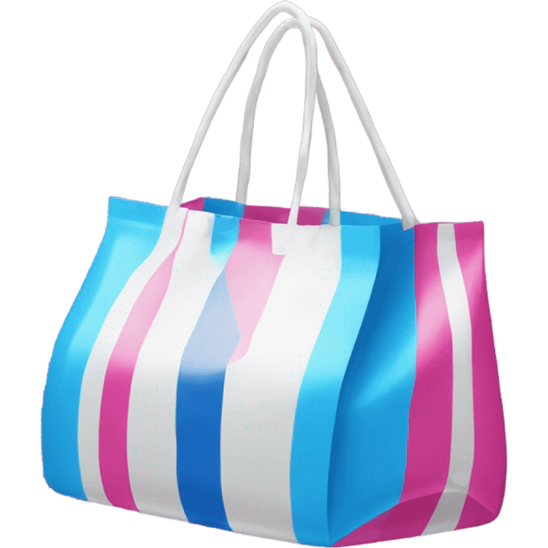 big shopping plastic bag with pink and blue stripes emoji