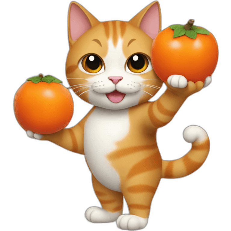 the cat holds a persimmon in its paws emoji