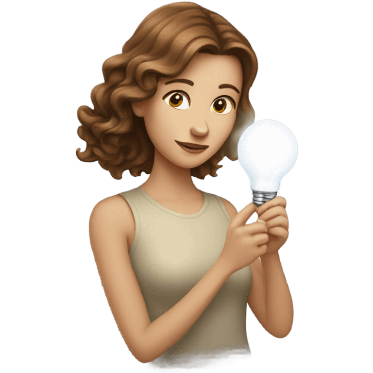 long wavy brown-hair white girl with bulb emoji