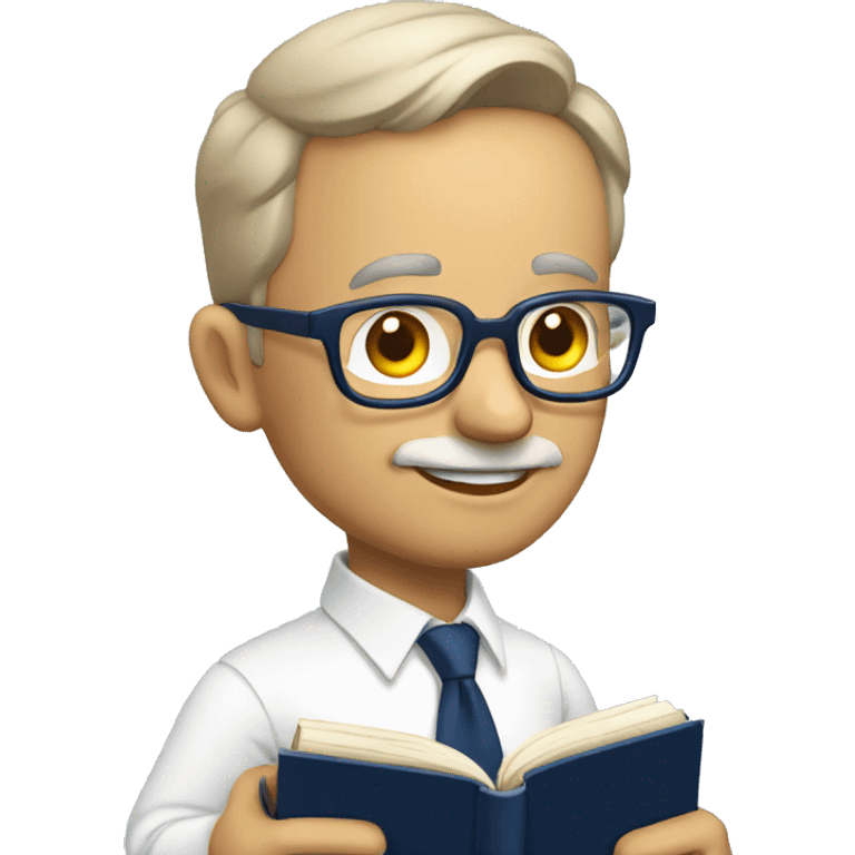 A mid aged man with specs white shirt and  navy blue tie reading a  book in hand emoji