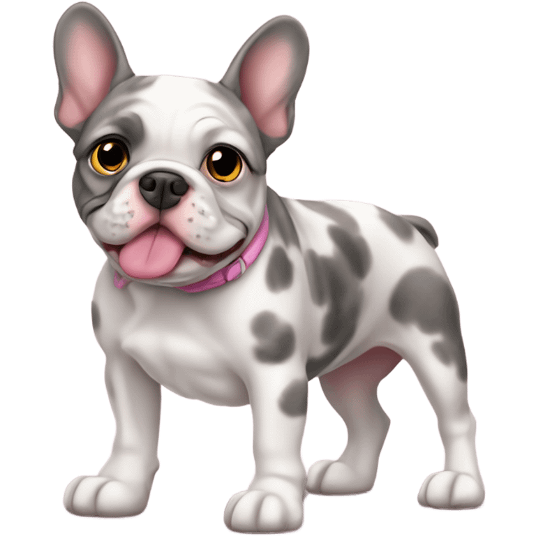 a french merle bulldog wearing a pink dog emoji