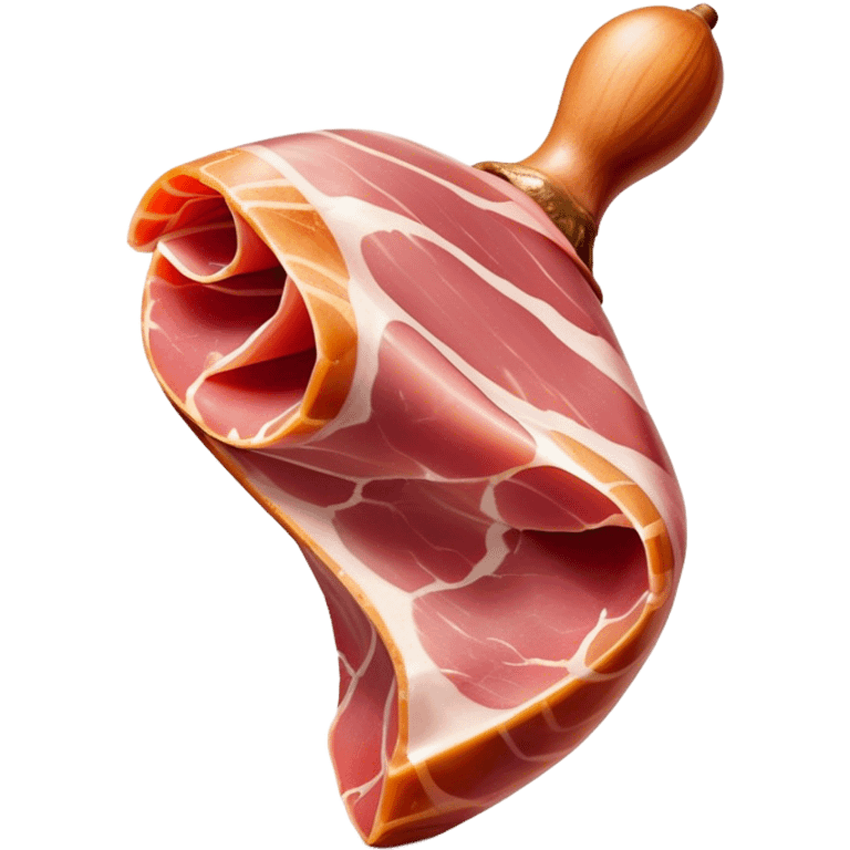 Jamón Serrano Cinematic Realistic Jamón Serrano Dish Emoji, depicted as a prominent leg of cured ham with visible marbling, rendered with rich textures and dynamic, appetizing lighting. emoji