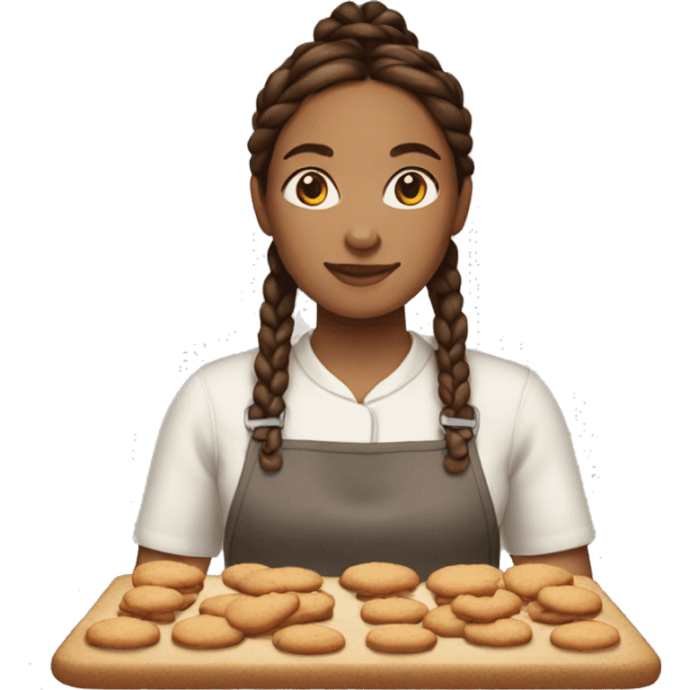 quarteron woman with brown dark braids baking cookies emoji