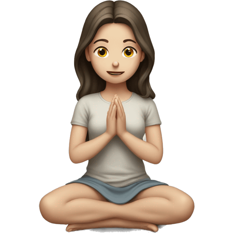 Pale brunette girl praying on knees emoji