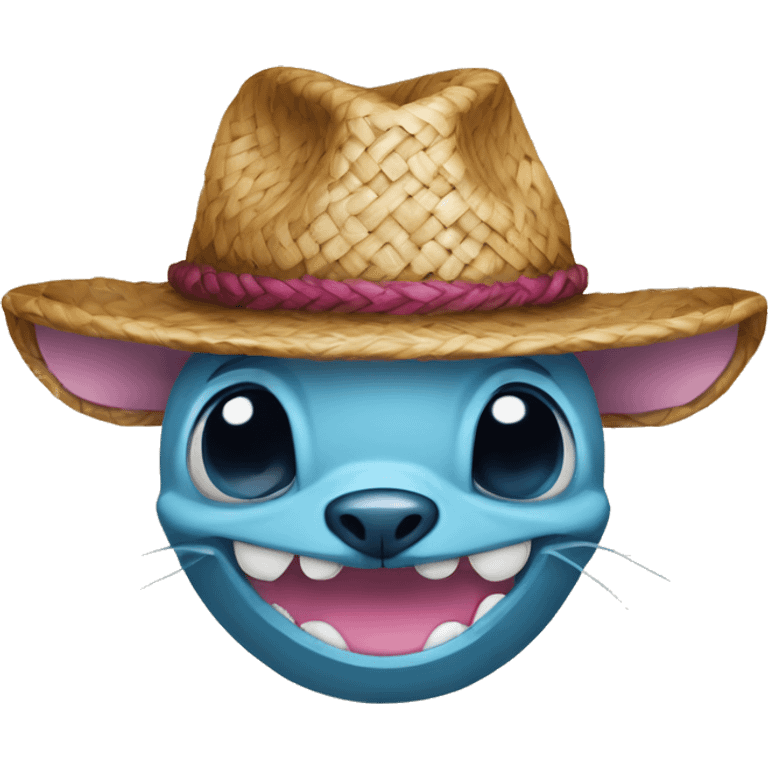 Stitch avec un chapeau de paille et une cicatrice sous l’oeil emoji