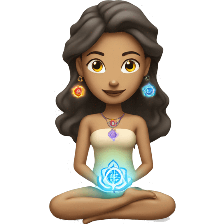 Light skin woman with 7 chakra symbols meditation  emoji