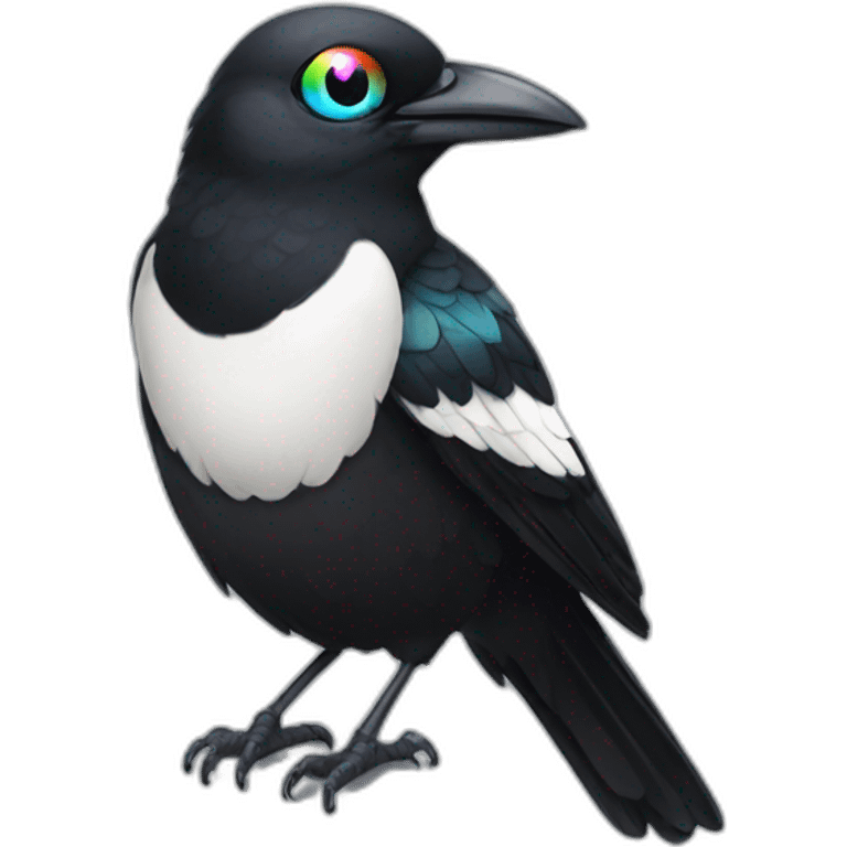 Magpie with rainbow eyes emoji